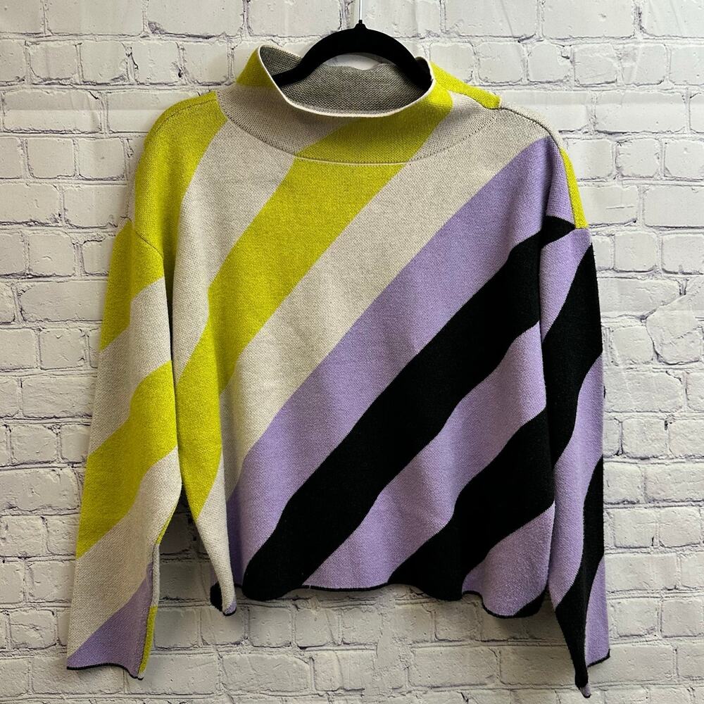Maeve Anthropologie Carys Mock Neck Sweater Colorblock Stripes Purple Small